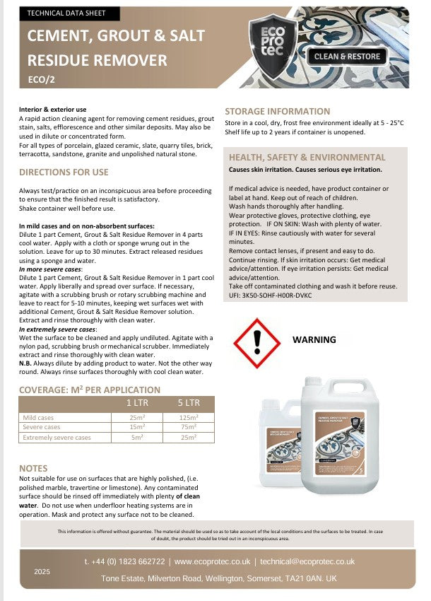 Cement, Grout & Salt Residue Remover (interior cleaner)